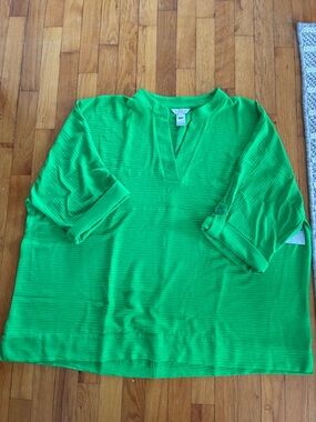 Bright Green Women's Split Neck Tunic Top Multiples 3X
